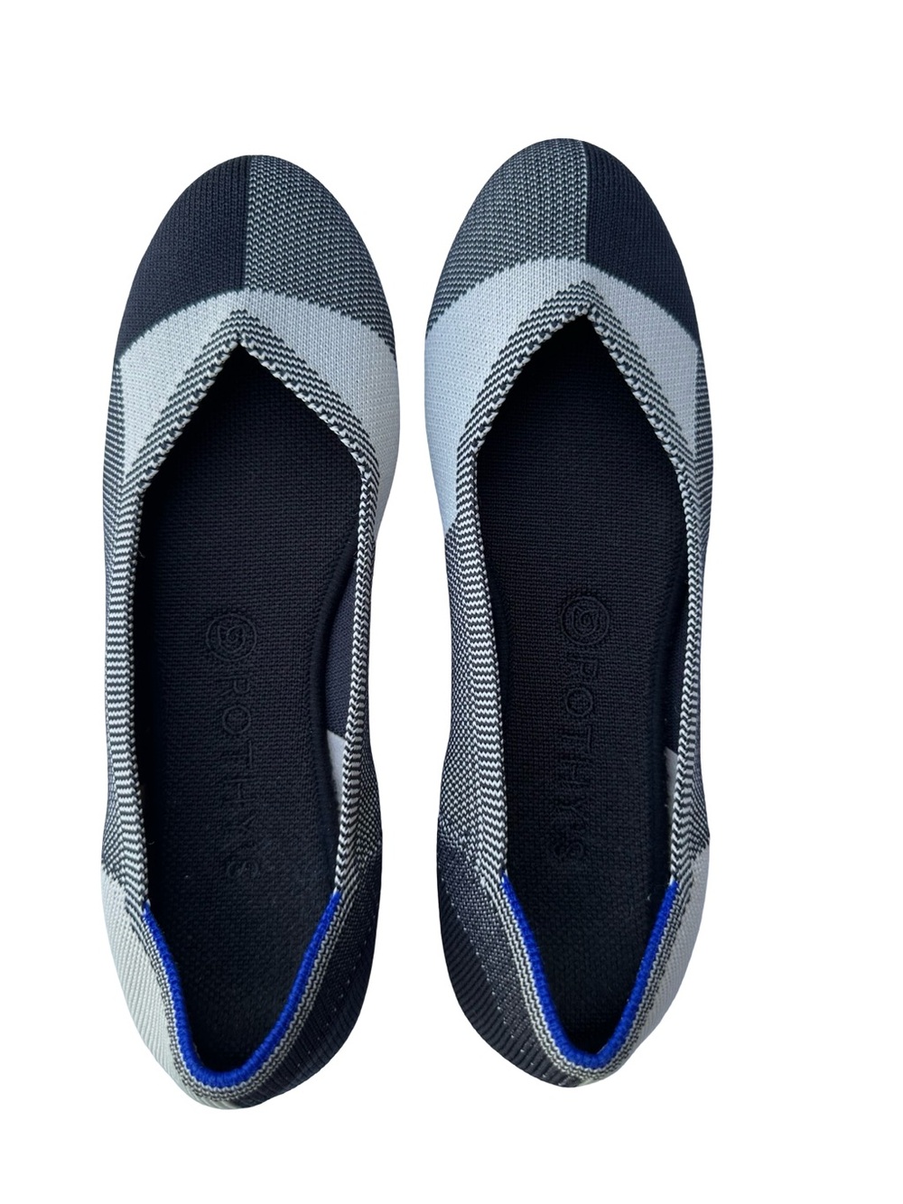 Rothy’s Black and White Plaid Knit Ballet Flat, US sz 9.5
